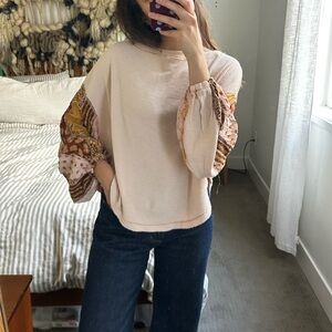 We the Free Boho Pink Top with Patterned Sleeves | XS